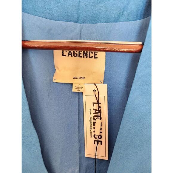 L'AGENCE Elleta collarless blazer Daphne blue size 2 NWT satin crepe - Picture 3 of 11